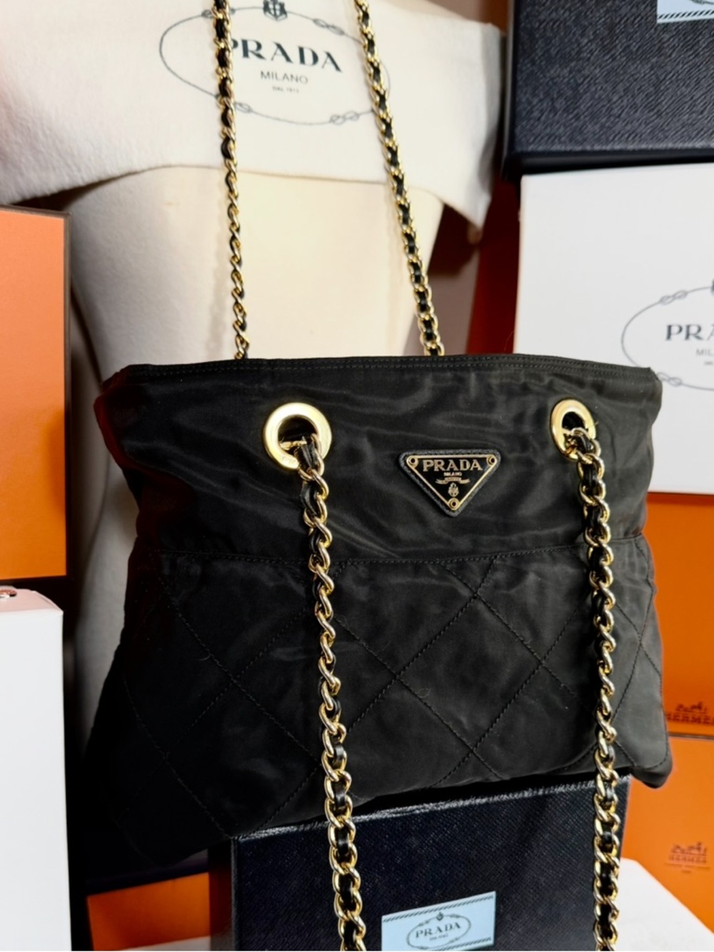 PradaBlack Quilted Nylon Shoulder Bag with Gold Chain Handles!⭐️Open to Offers - Picture 7 of 14